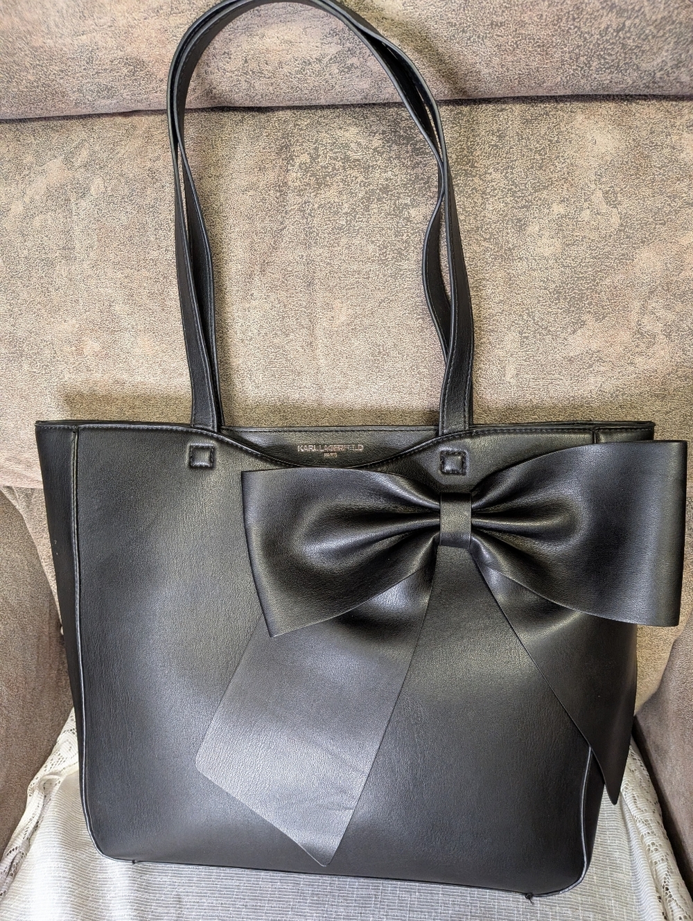 Karl Lagerfeld Black Amour Large Tote Iconic Bow Accent - Fits 15" Laptop